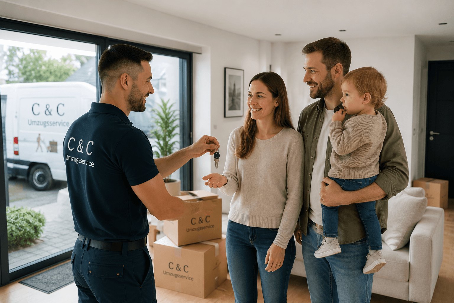 Umzugskartons mit C & C Branding im Einsatz